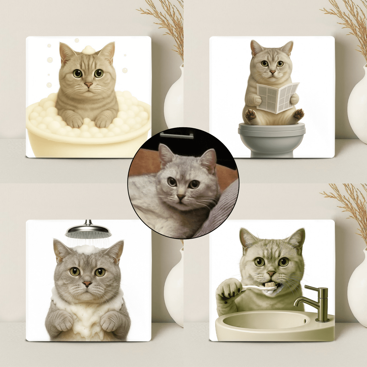 Humor Huisdier Portret Serie van vier items - Badkamer