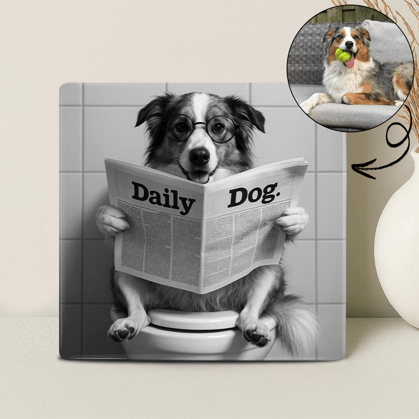Humor Huisdier Portret Zwart Wit Serie - Toilet