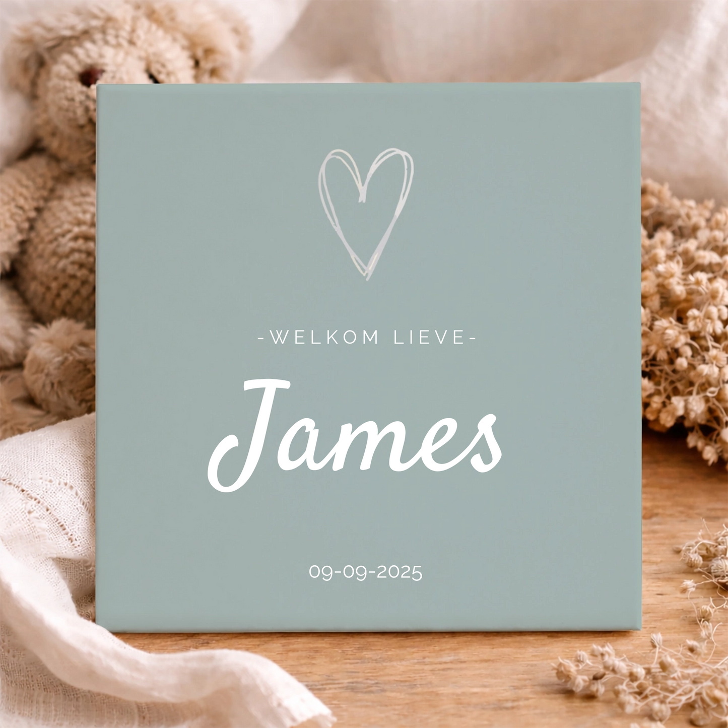 Geboorte Tegel - Gepersonaliseerd Zacht Salie