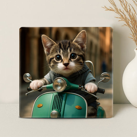 Humor Huisdier Portret - Blauwe Scooter