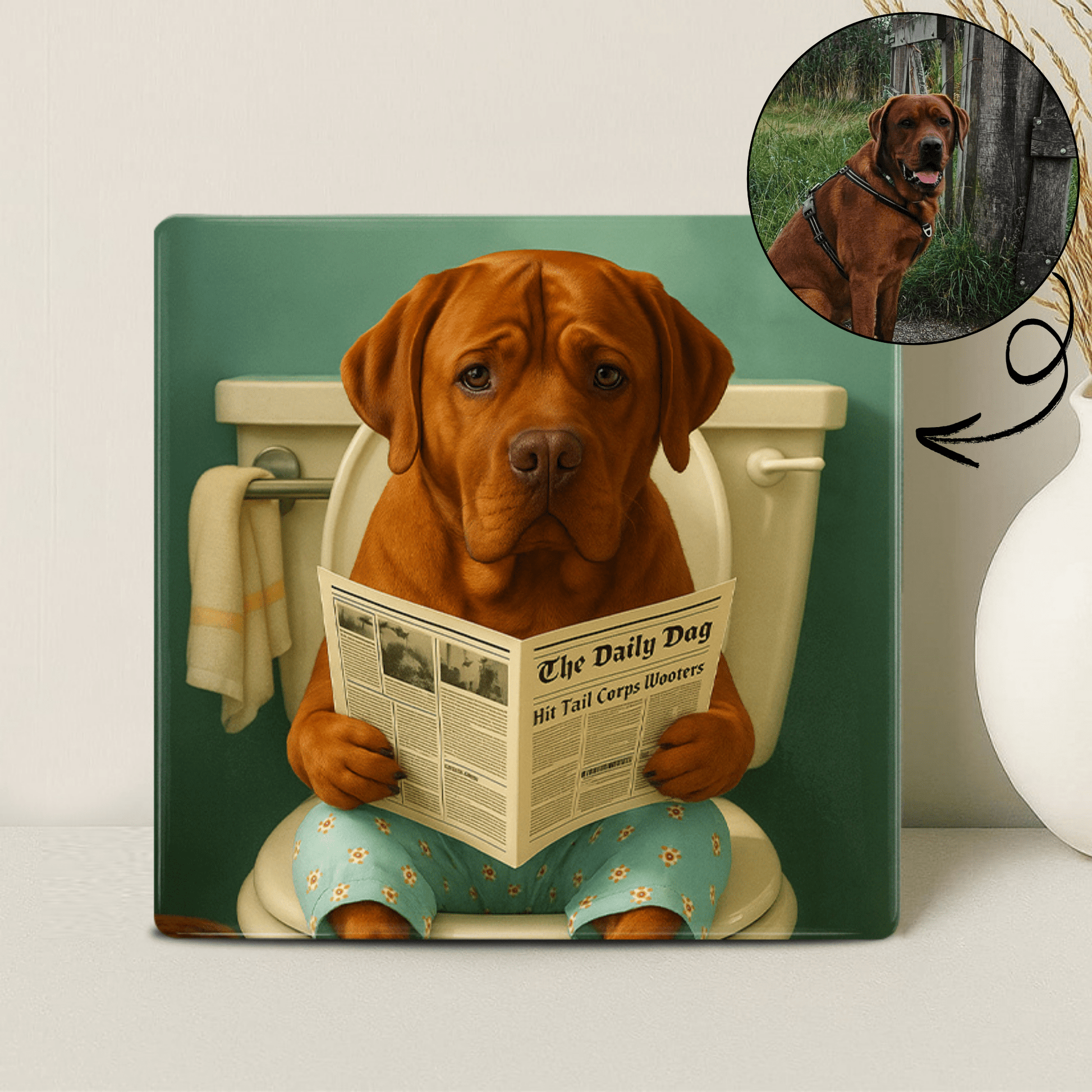 Humor Huisdier Portret - Blauwe Toilet