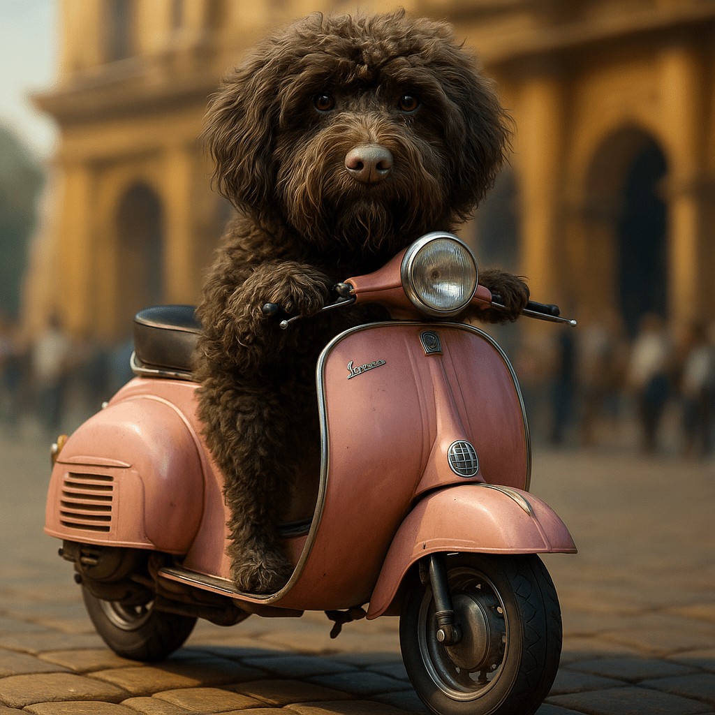 Humor Huisdier Portret - Roze Scooter