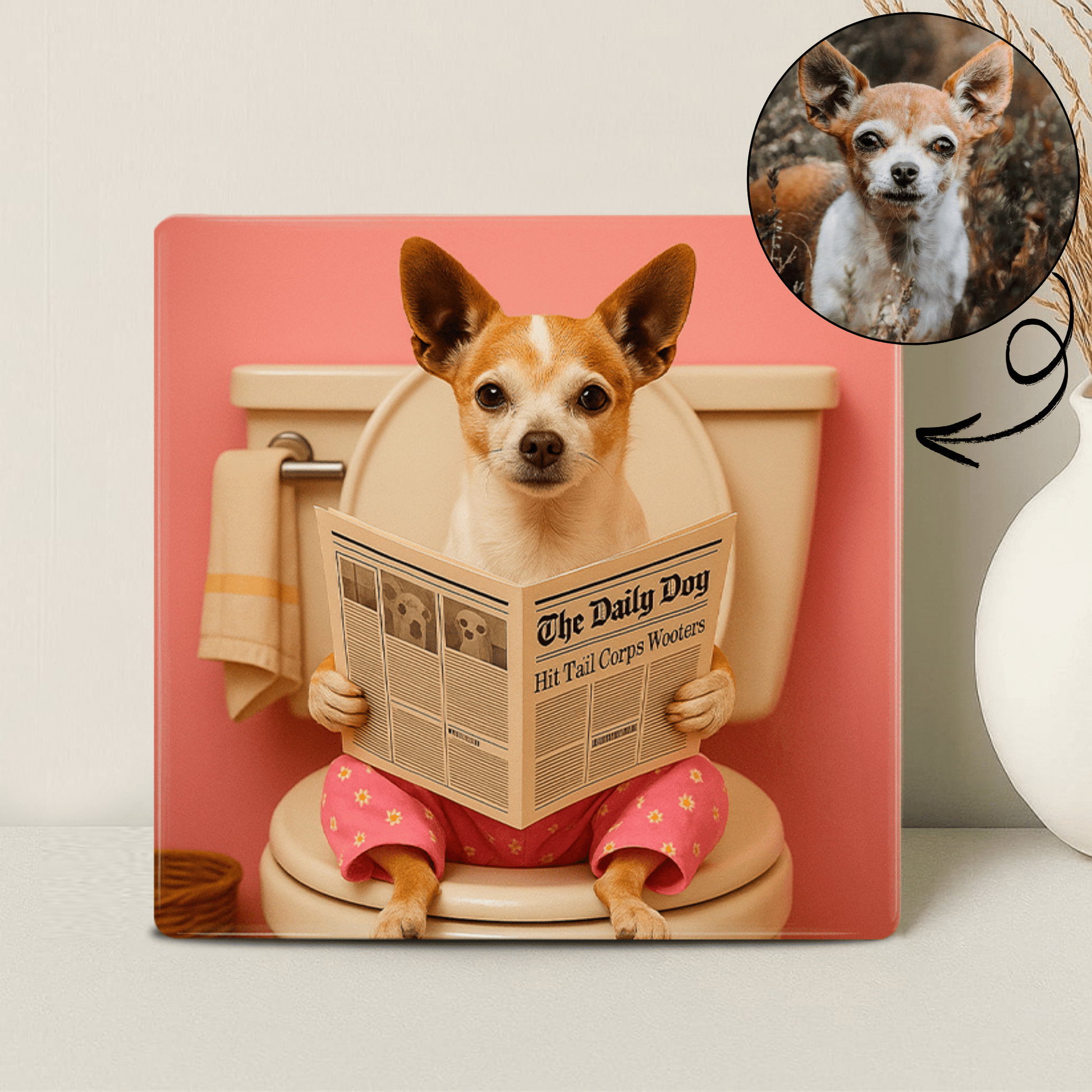 Humor Huisdier Portret - Roze Toilet