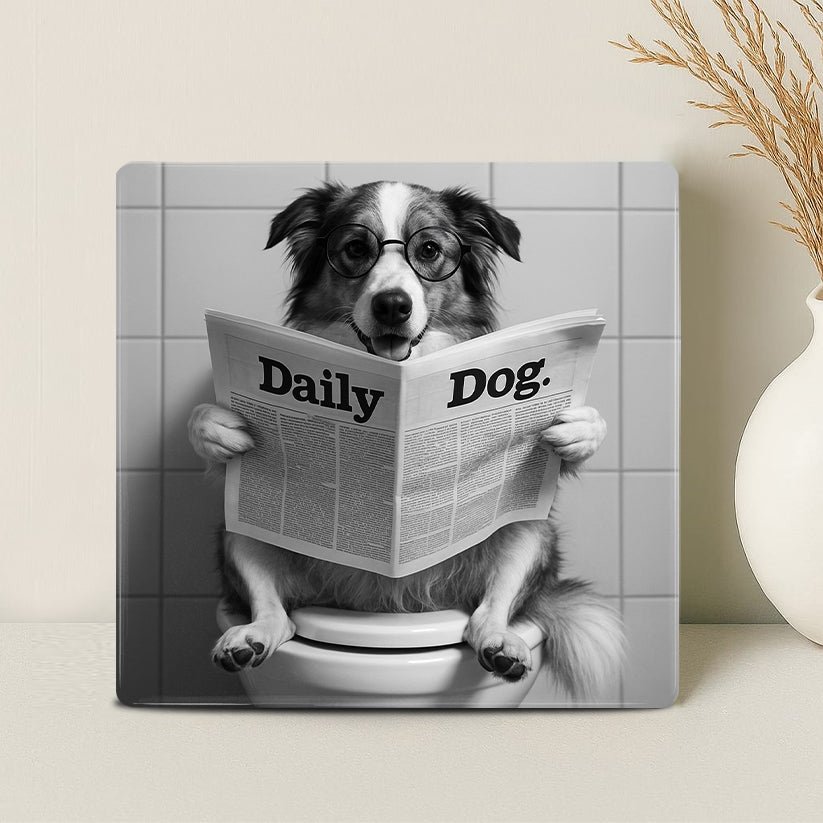 Humor Huisdier Portret Zwart Wit Serie - Toilet - Printazzy