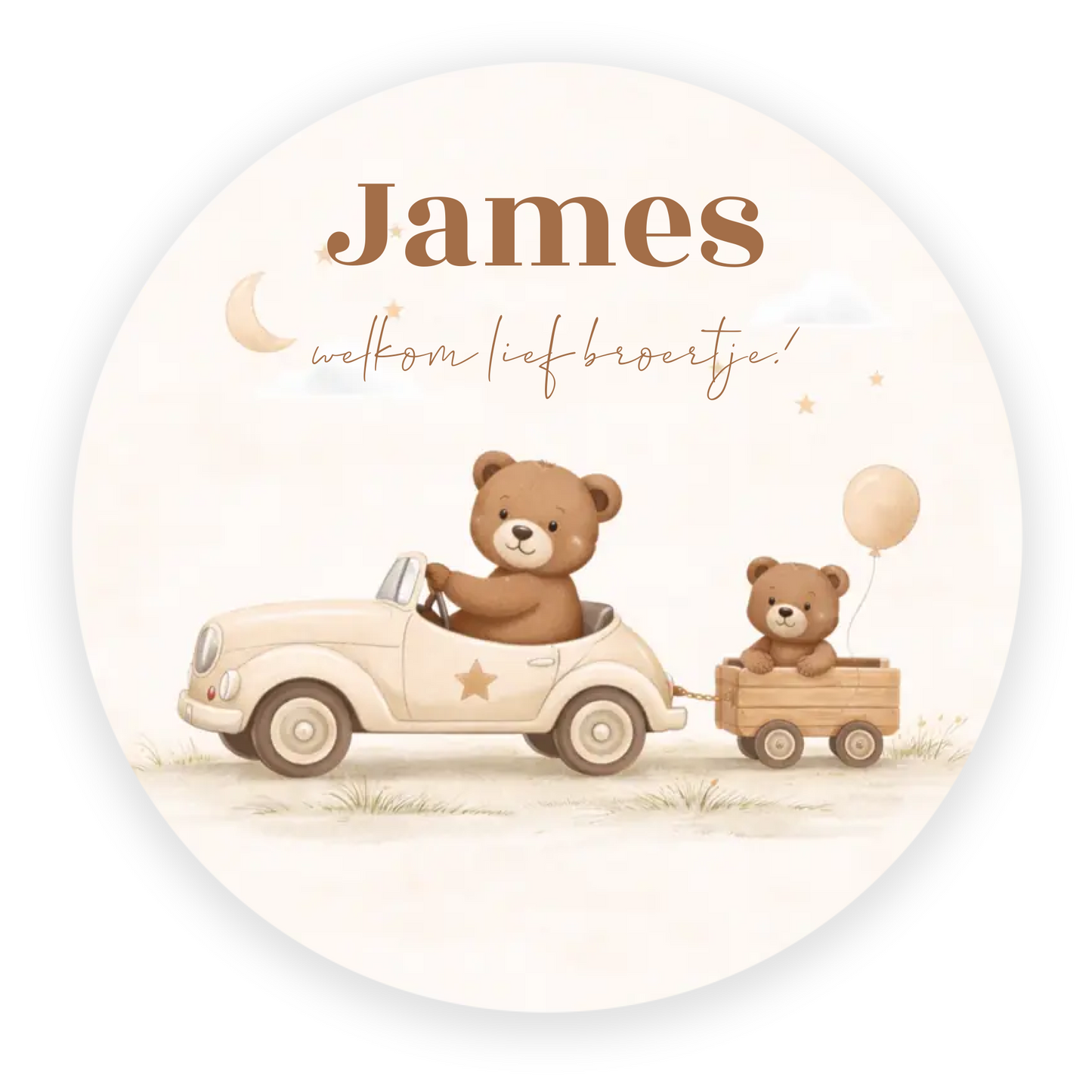 Raamsticker geboorte baby - Beren in autootje met kar
