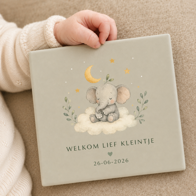Gepersonaliseerd geboortetegeltje met naam en datum op maat gemaakt kraam cadeau.