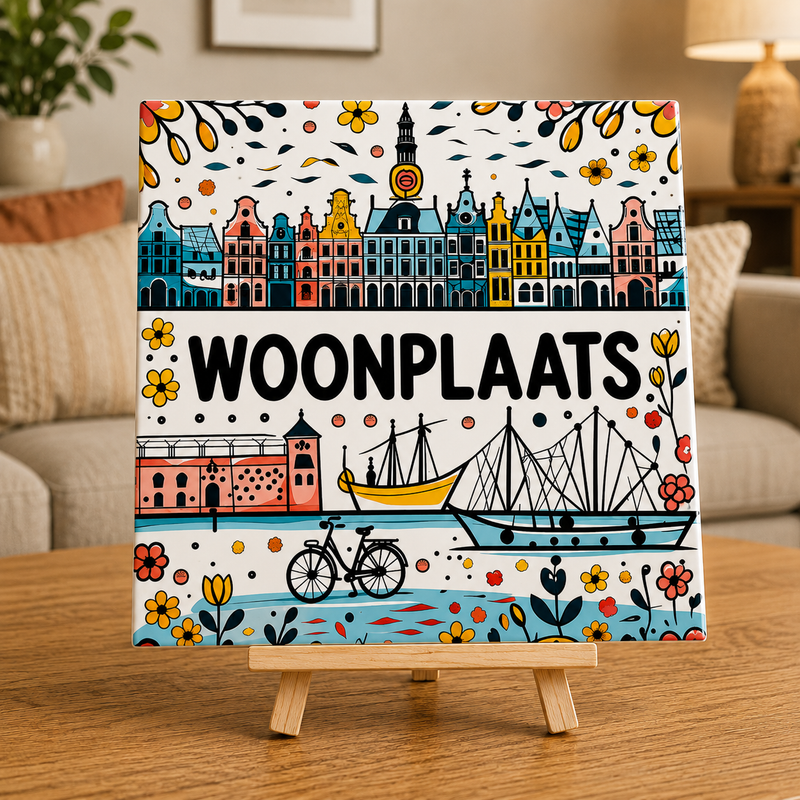 Op maat gemaakt tegeltje met woonplaats, dorp of stad. Een uniek cadeau voor haar of hem.