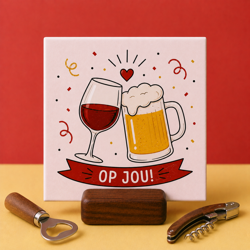 Unieke tegeltjes met wijn en bier teksten, leuk als cadeau voor haar of hem.