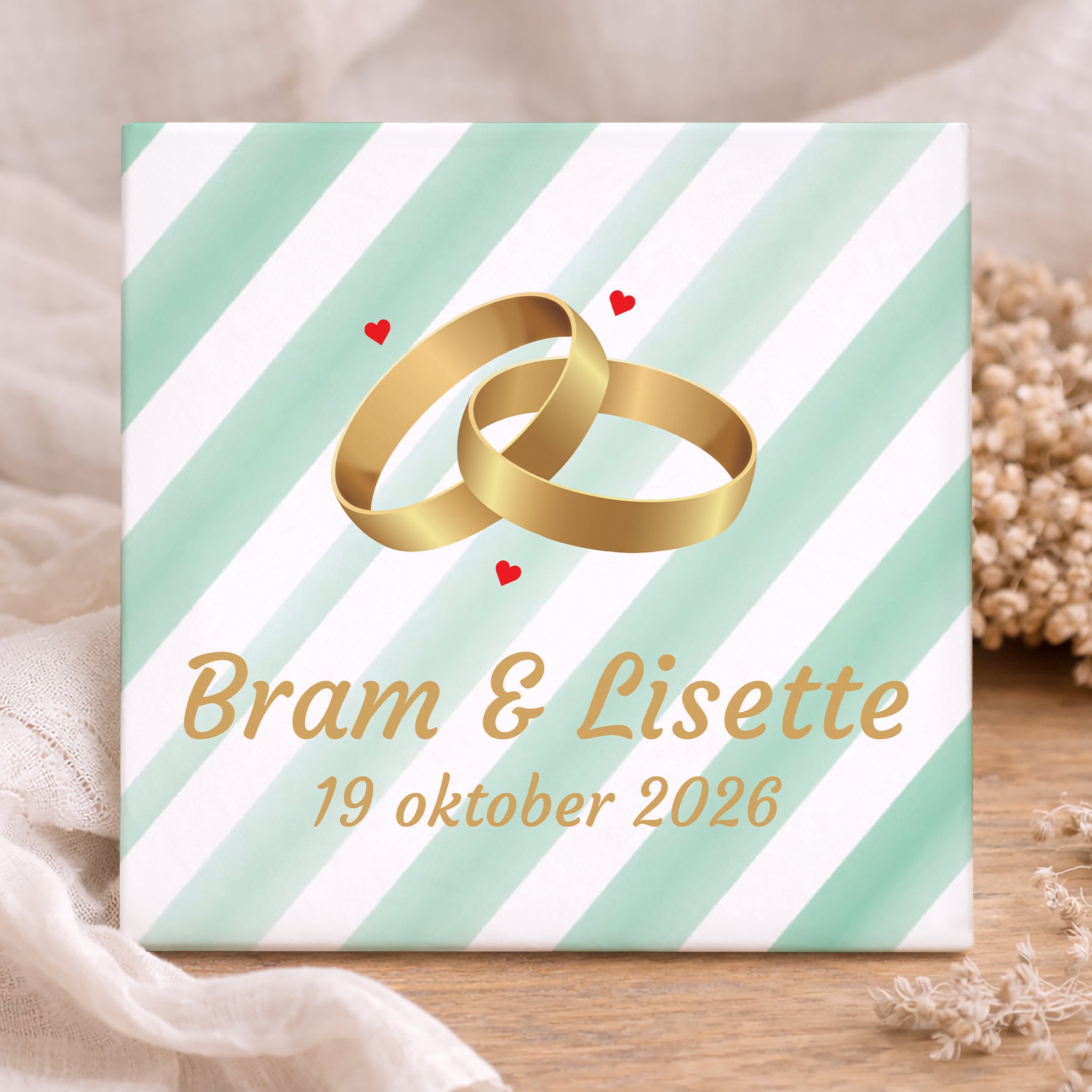 Trouwtegeltje - Mint met goud
