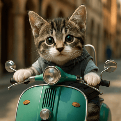 Humor Huisdier Portret - Blauwe Scooter