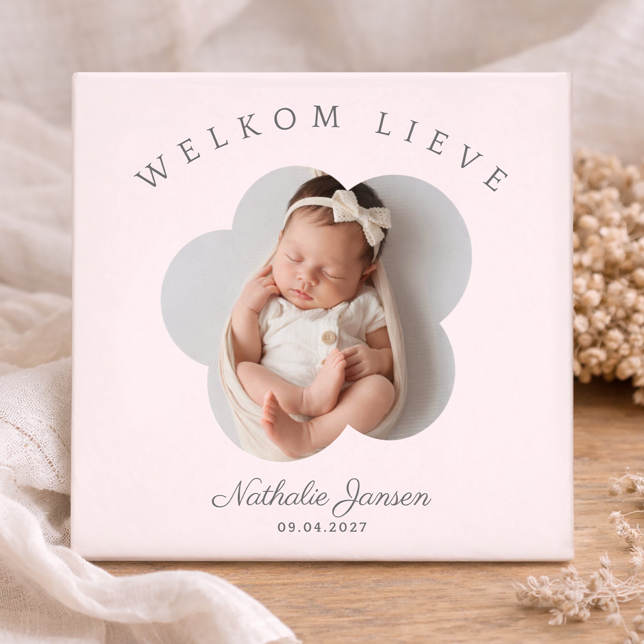 Geboorte Tegel - Foto en Tekst in Bloem Design