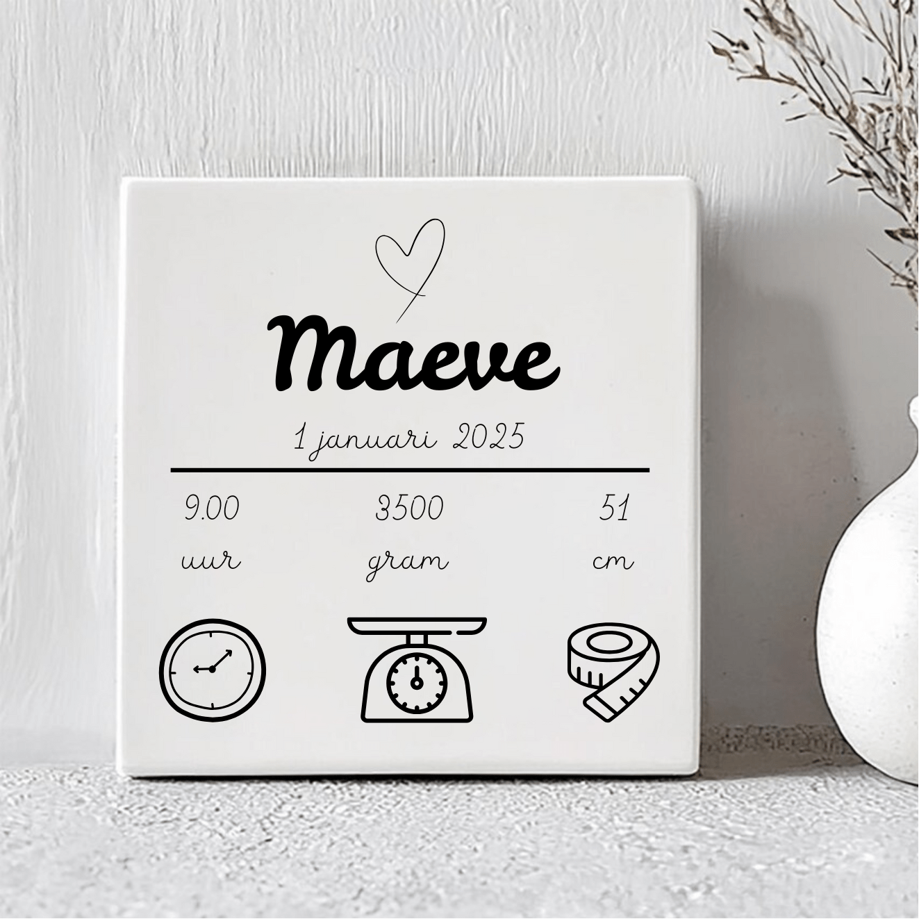 Geboorte Tegel - gepersonaliseerd met Naam, Gewicht, Lengte, Tijdstip
