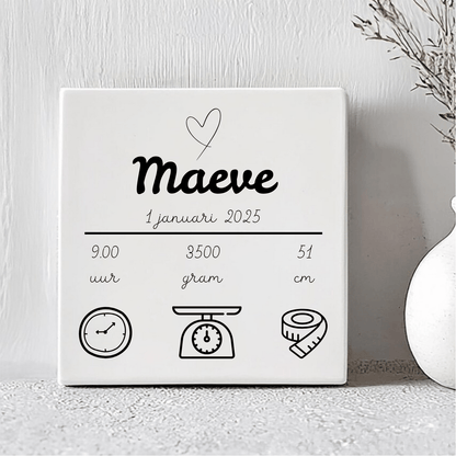 Geboorte Tegel - gepersonaliseerd met Naam, Gewicht, Lengte, Tijdstip
