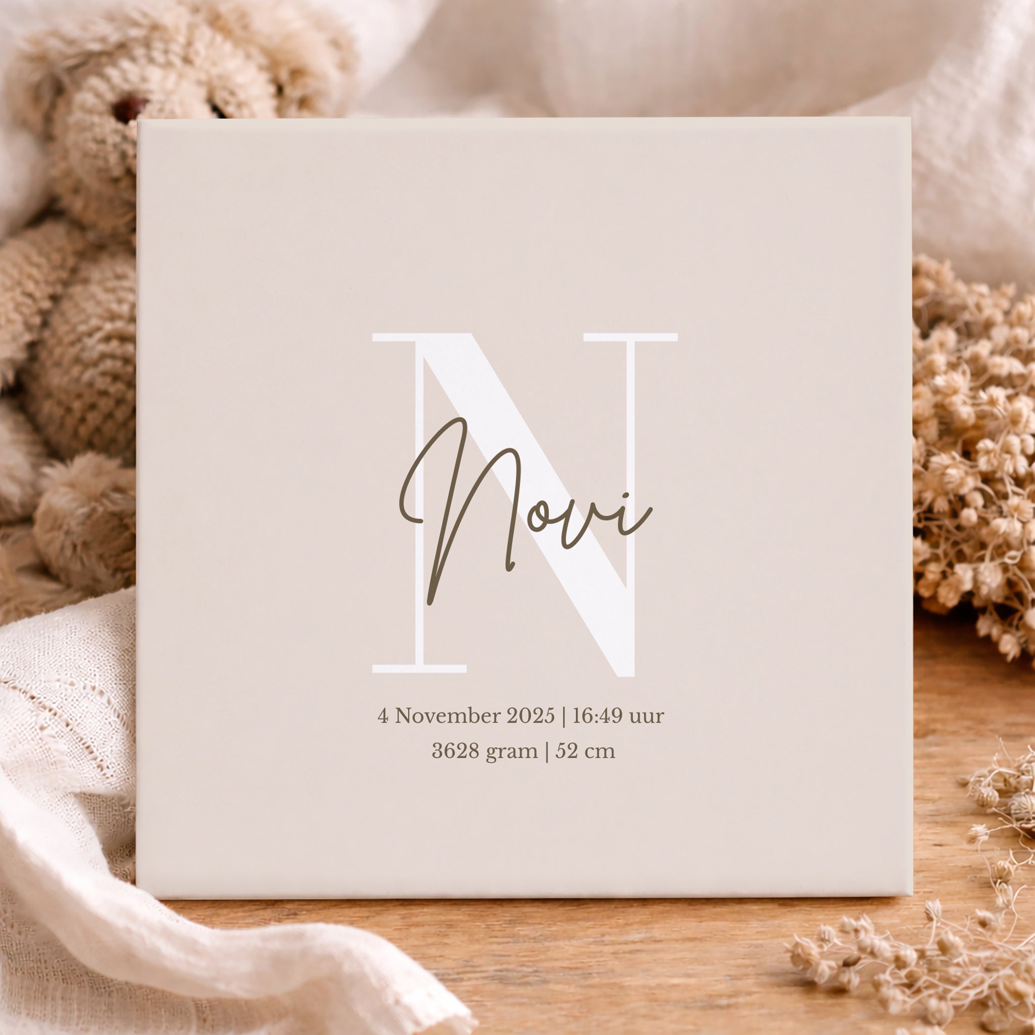 Geboorte Tegel - Gepersonaliseerd Grote letter en Naam Beige