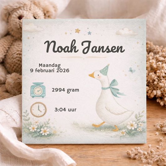 Geboorte Tegel - Gepersonaliseerd Lief Gansje - Naam Datum Gewicht Jongen