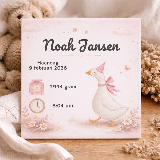 Geboorte Tegel - Gepersonaliseerd Lief Gansje - Naam Datum Gewicht Meisje