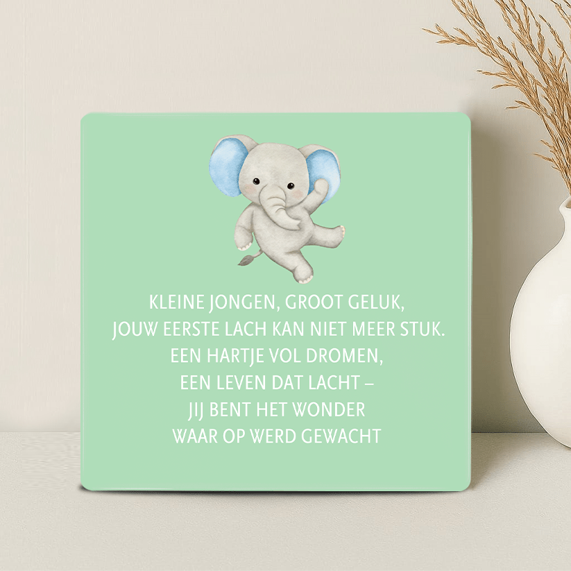 Geboorte Tegel - Kleine jongen, groot geluk, jouw eerste lach kan niet meer stuk..