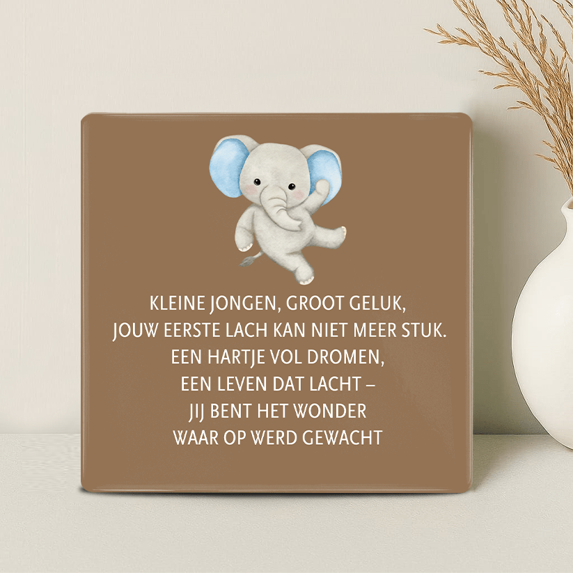 Geboorte Tegel - Kleine jongen, groot geluk, jouw eerste lach kan niet meer stuk..