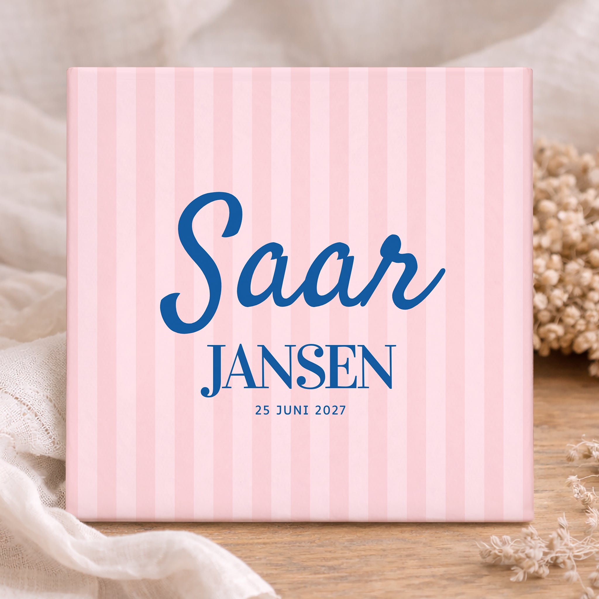 Geboorte Tegel - Pastel Roze Gestreept Gepersonaliseerd