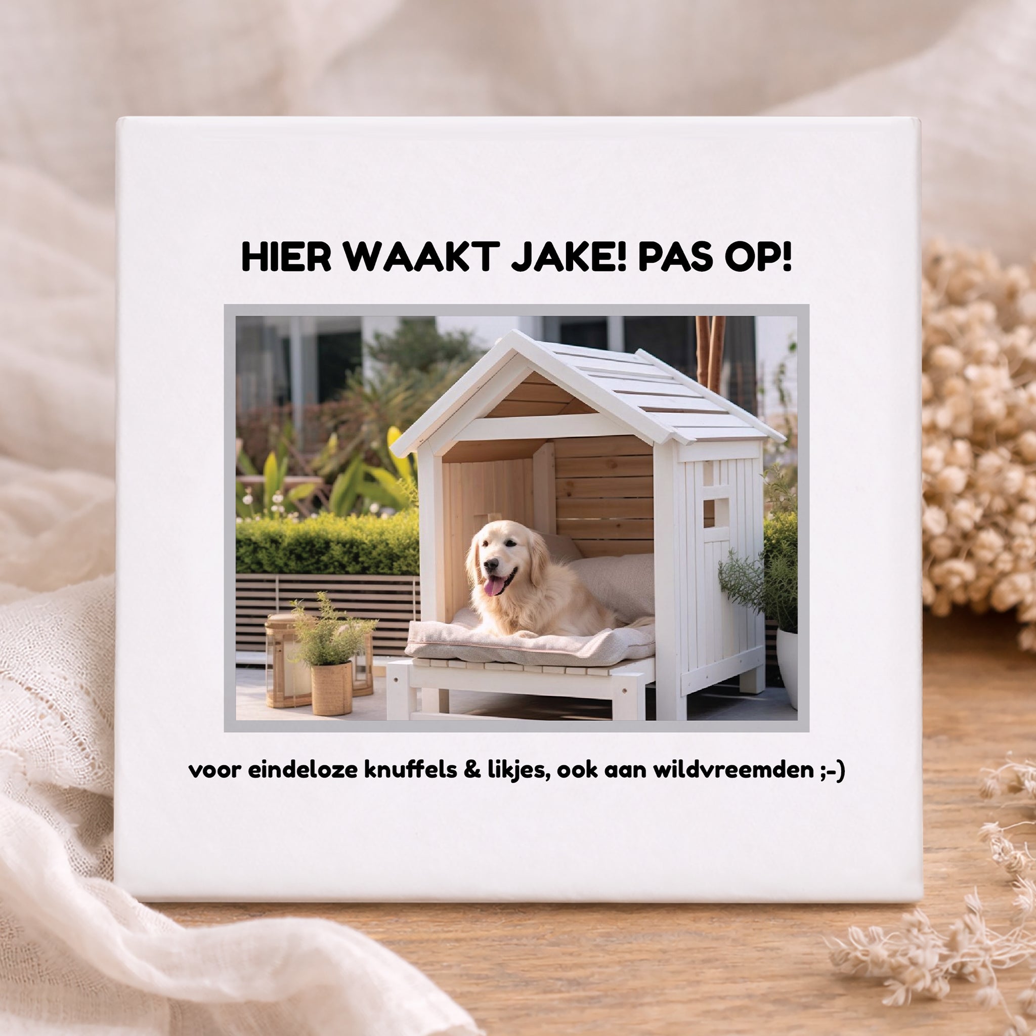 Tegel - Waakbord hond met foto en tekst