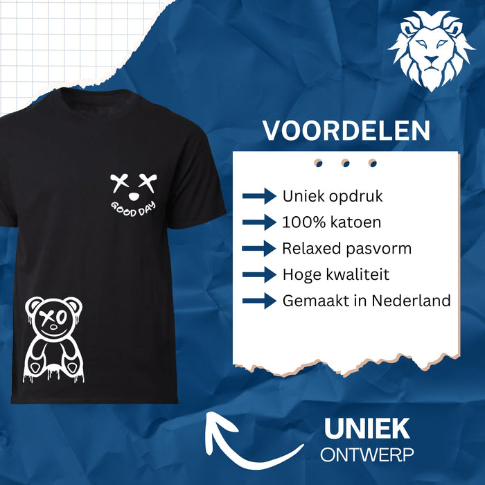 Heren T-Shirt met Beer en tekst Good Day