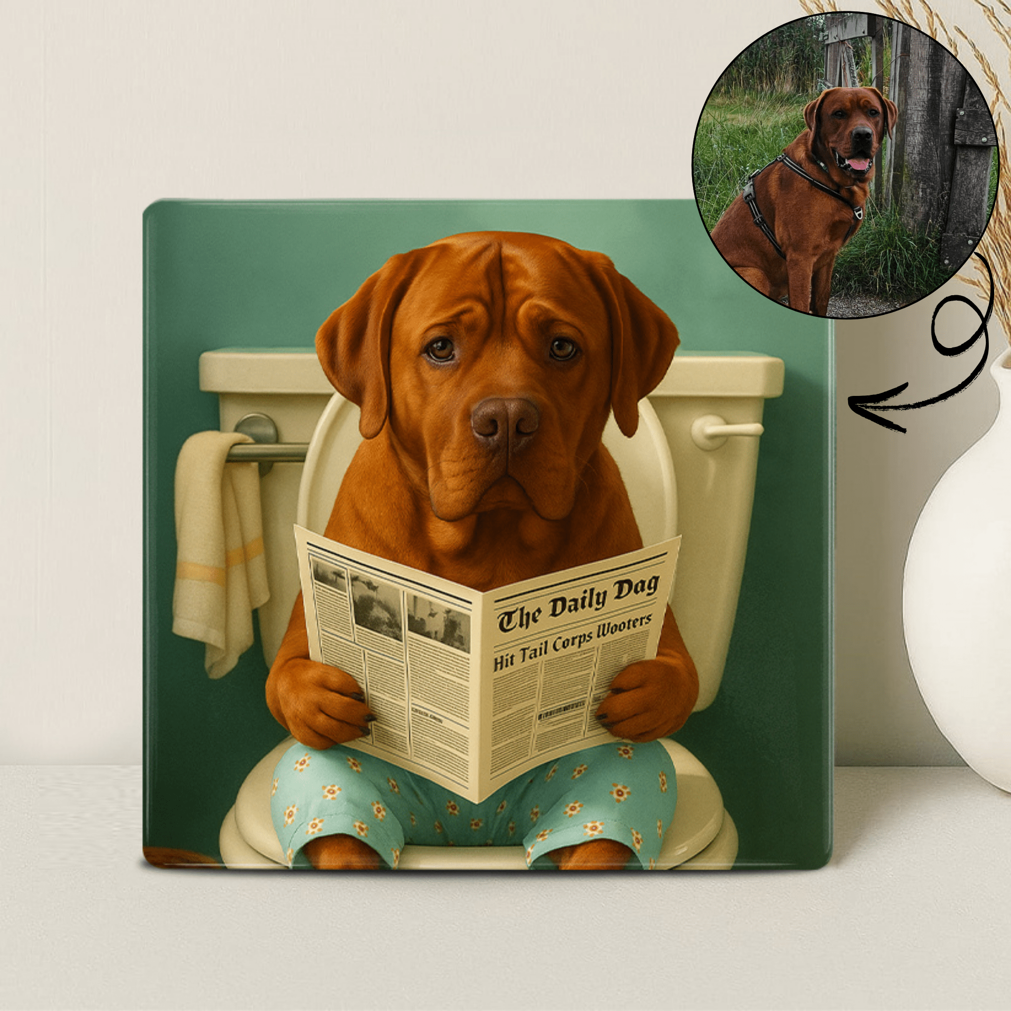Humor Huisdier Portret - Blauwe Toilet - Printazzy