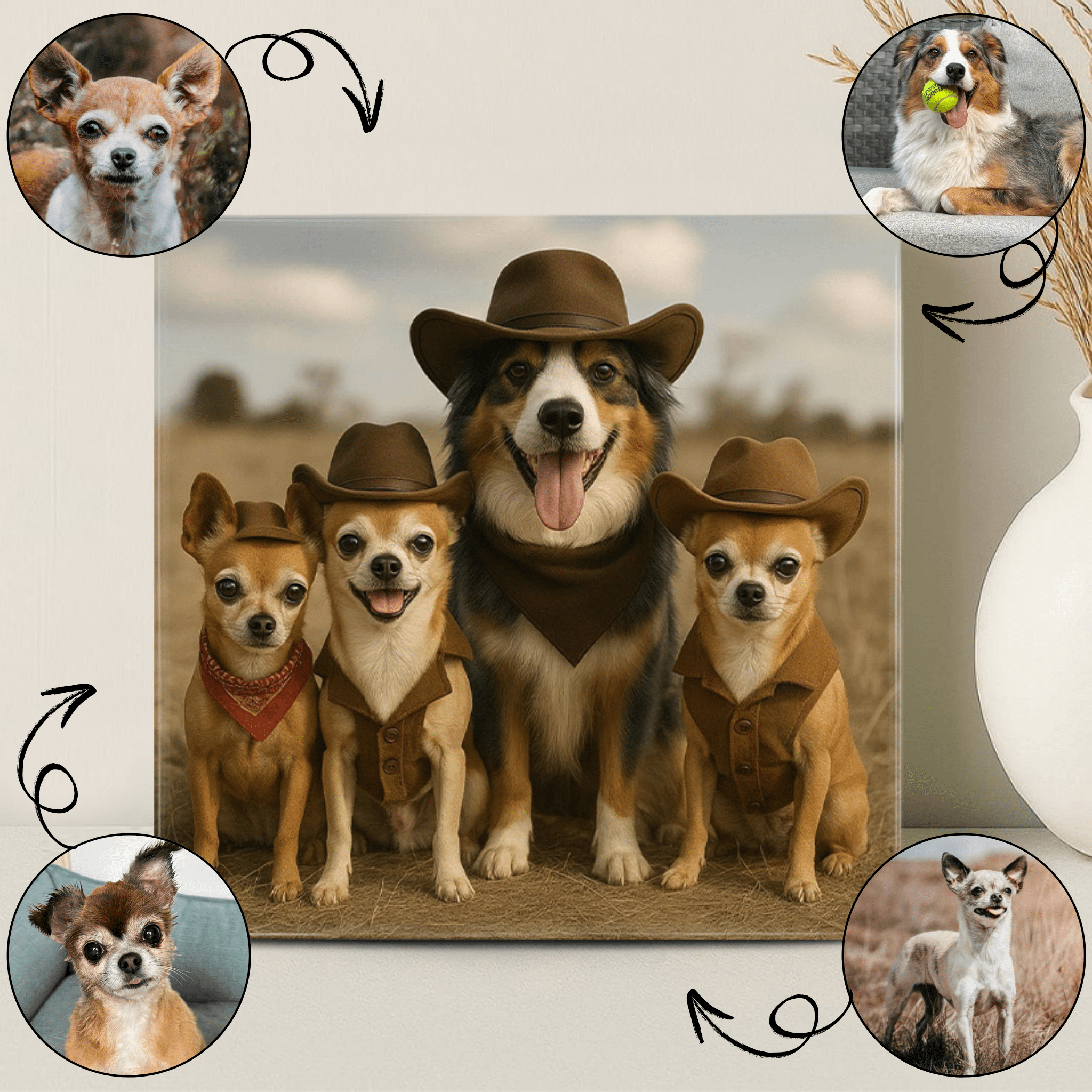 Humor Huisdier Portret - Cowboy (meertal) - Printazzy