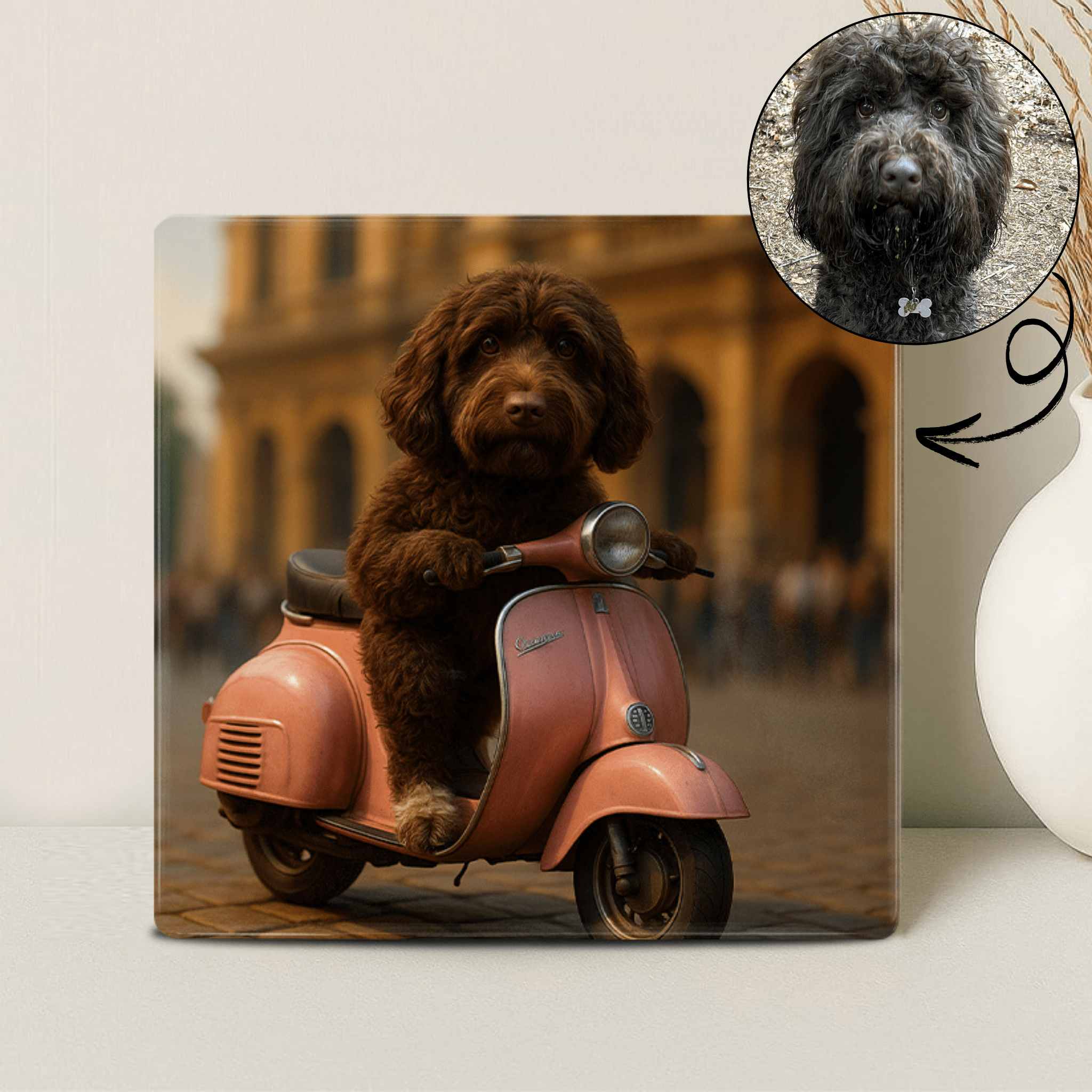 Humor Huisdier Portret - Roze Scooter - Printazzy