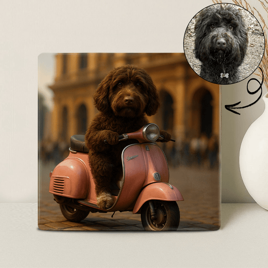 Humor Huisdier Portret - Roze Scooter