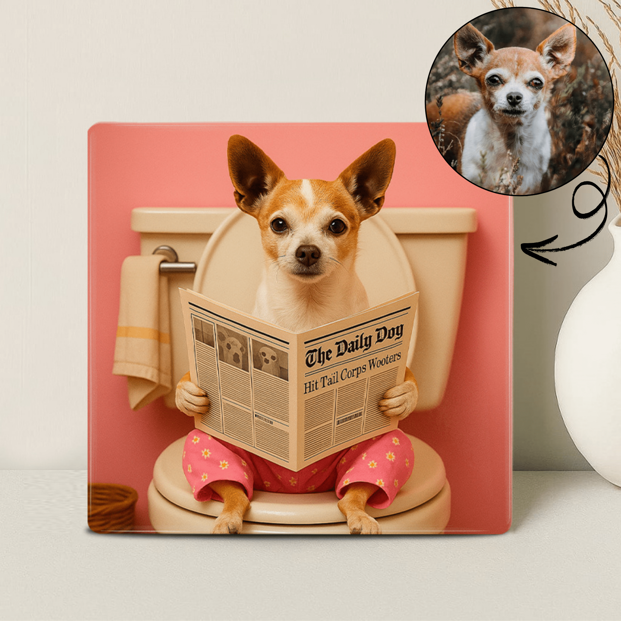 Humor Huisdier Portret - Roze Toilet - Printazzy