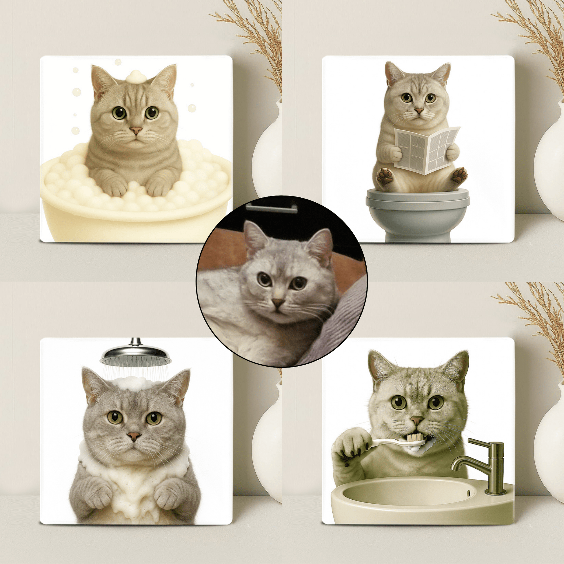 Humor Huisdier Portret Serie van vier items - Badkamer