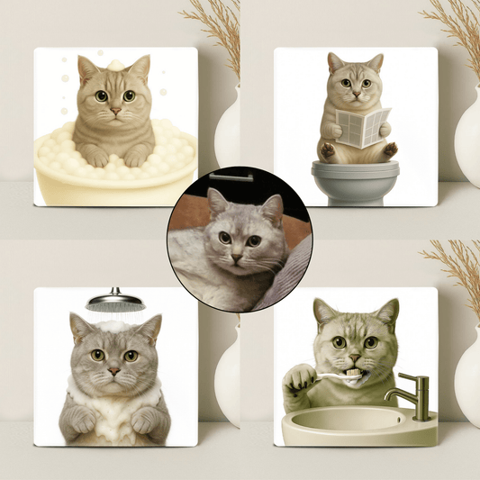 Humor Huisdier Portret Serie van vier items - Badkamer