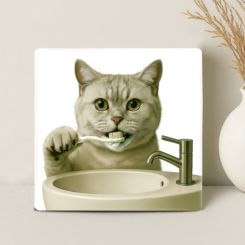 Humor Huisdier Portret Serie - Tanden Poetsen - Printazzy