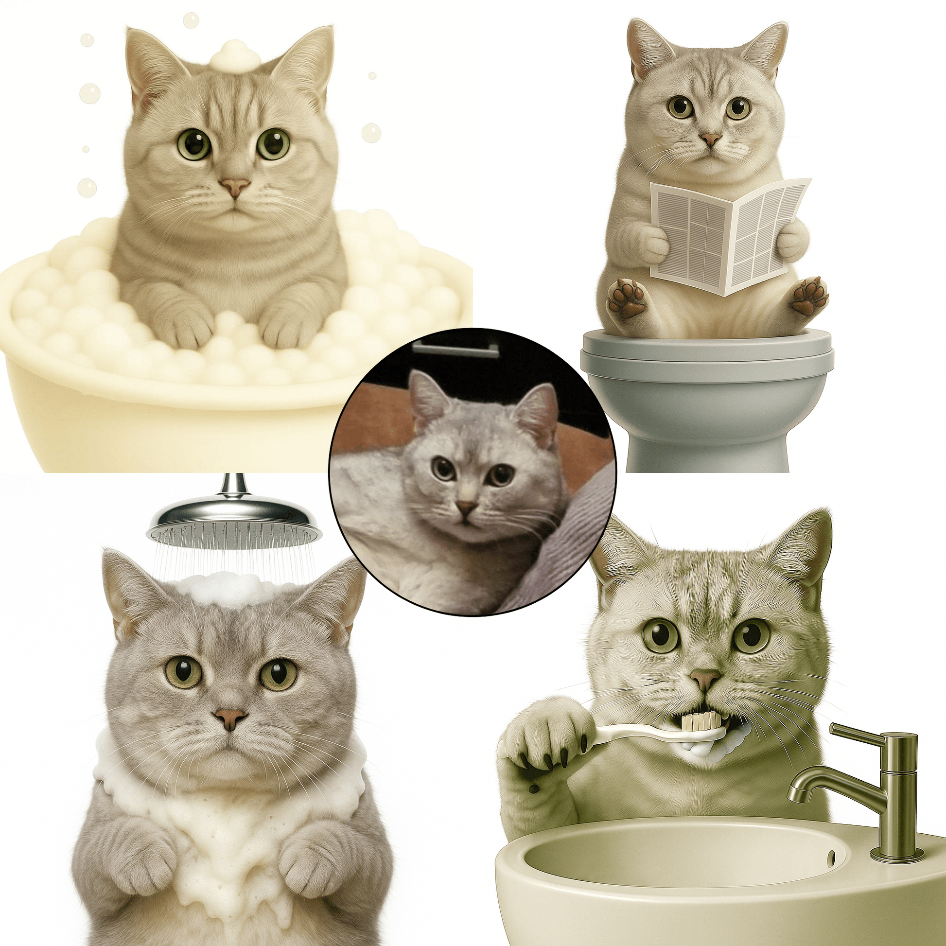 Humor Huisdier Portret Serie van vier items - Badkamer