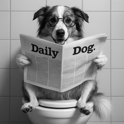 Humor Huisdier Portret Zwart Wit Serie - Toilet