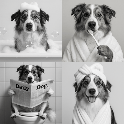 Humor Huisdier Zwart Wit Portret Serie van vier items - Badkamer