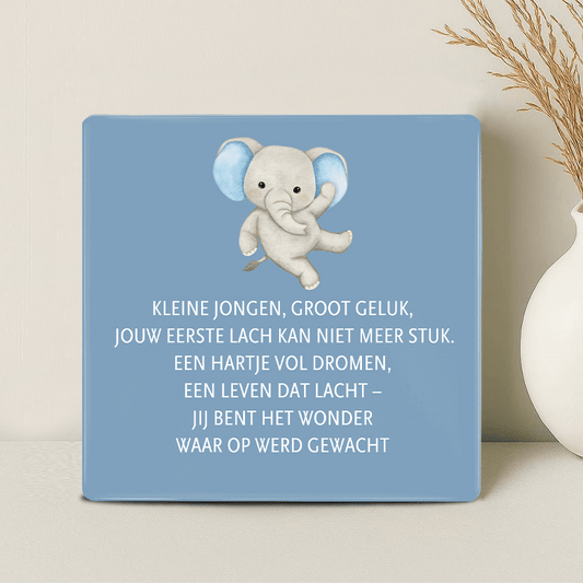 Geboorte Tegel - Kleine jongen, groot geluk, jouw eerste lach kan niet meer stuk.. - Printazzy