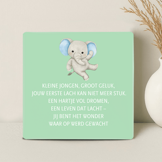 Geboorte Tegel - Kleine jongen, groot geluk, jouw eerste lach kan niet meer stuk.. - Printazzy