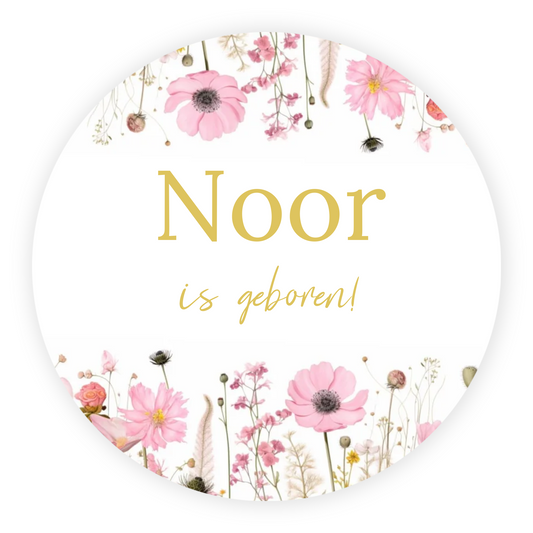 Raamsticker geboorte baby - Roze bloemen