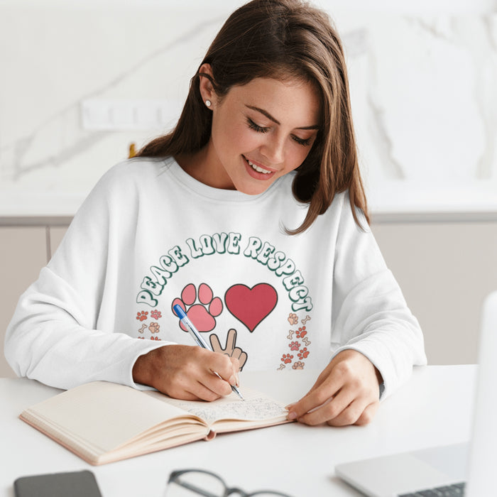 Sweater Peace, Love & Respect met Hondenpootjes en Hondenbotjes