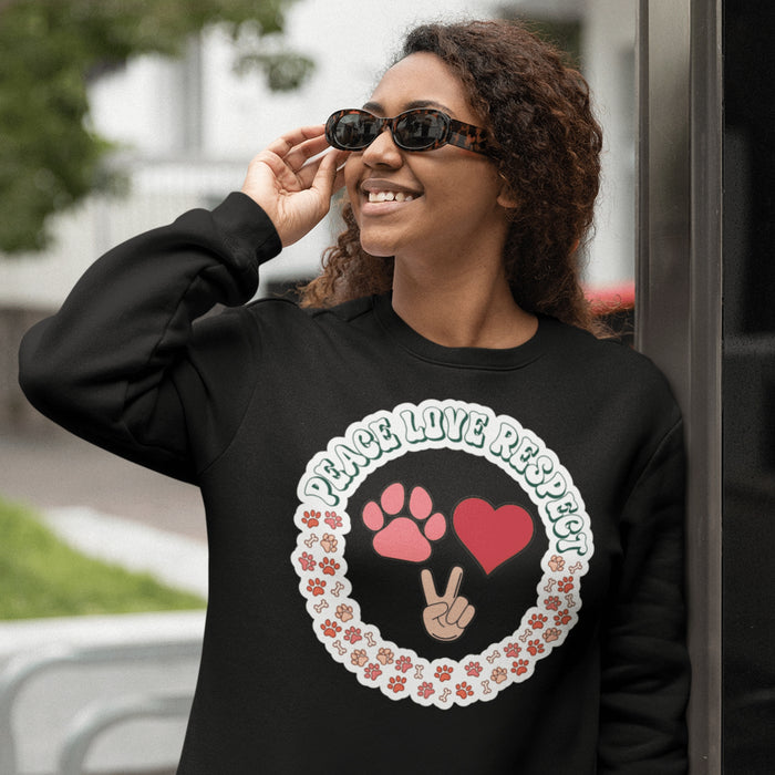 Sweater Peace, Love & Respect met Hondenpootjes en Hondenbotjes