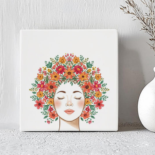 Tegel - Bloemen Vrouwenportret