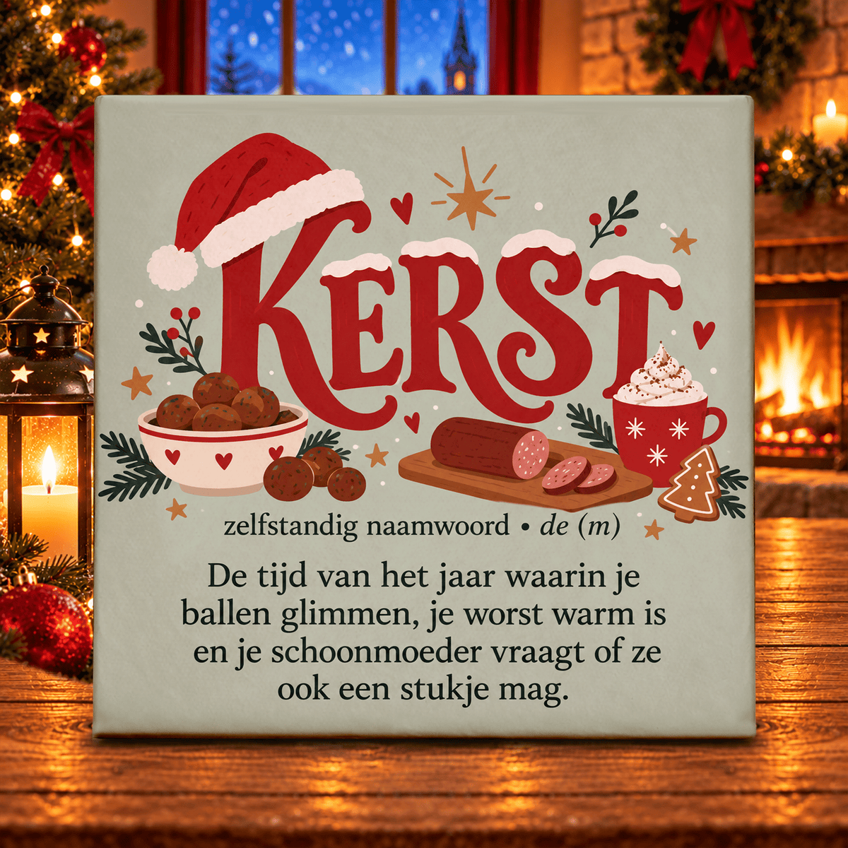 Tegel - Kerstballen, worst en schoonmoeder