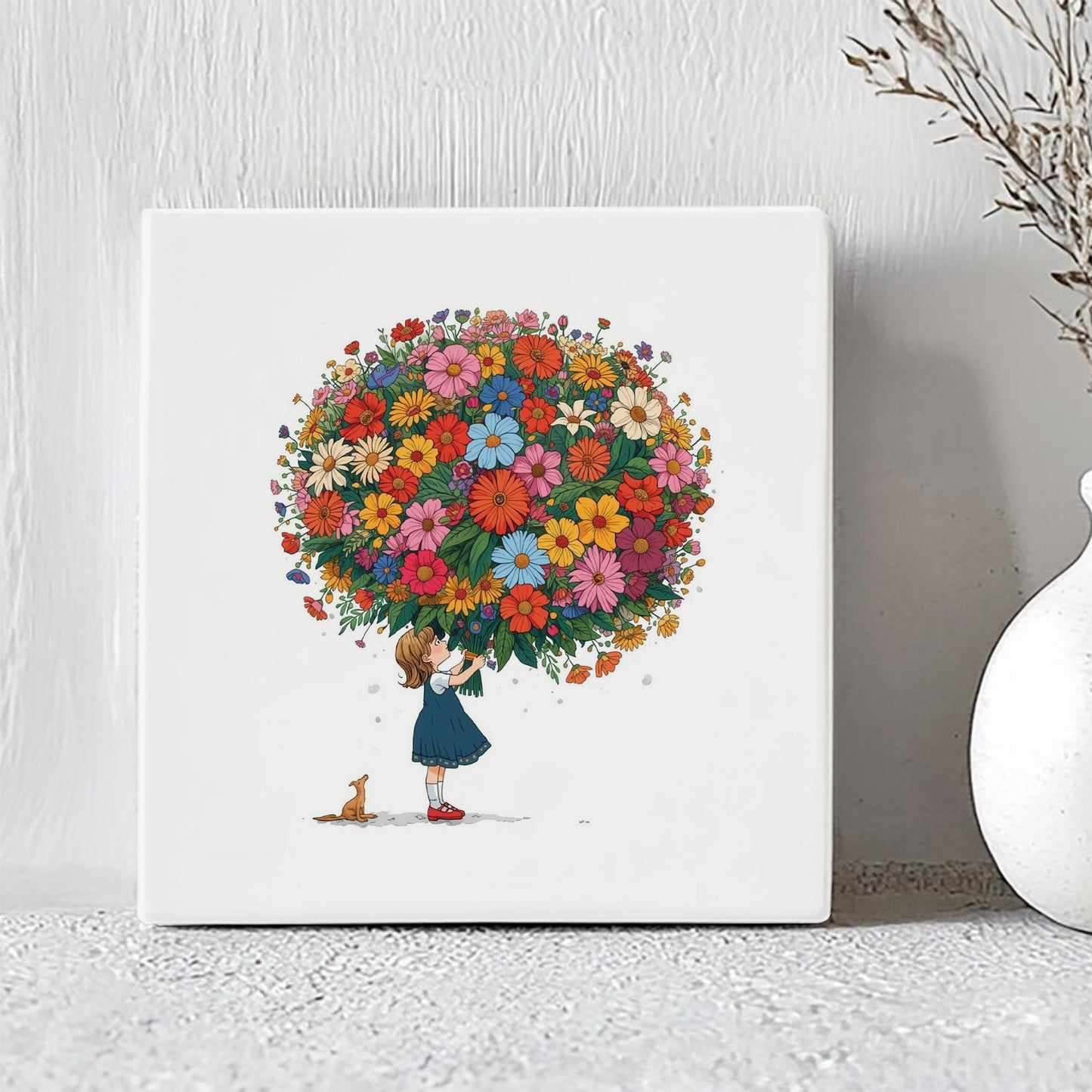 Tegel - Meisje Grote Bos Bloemen
