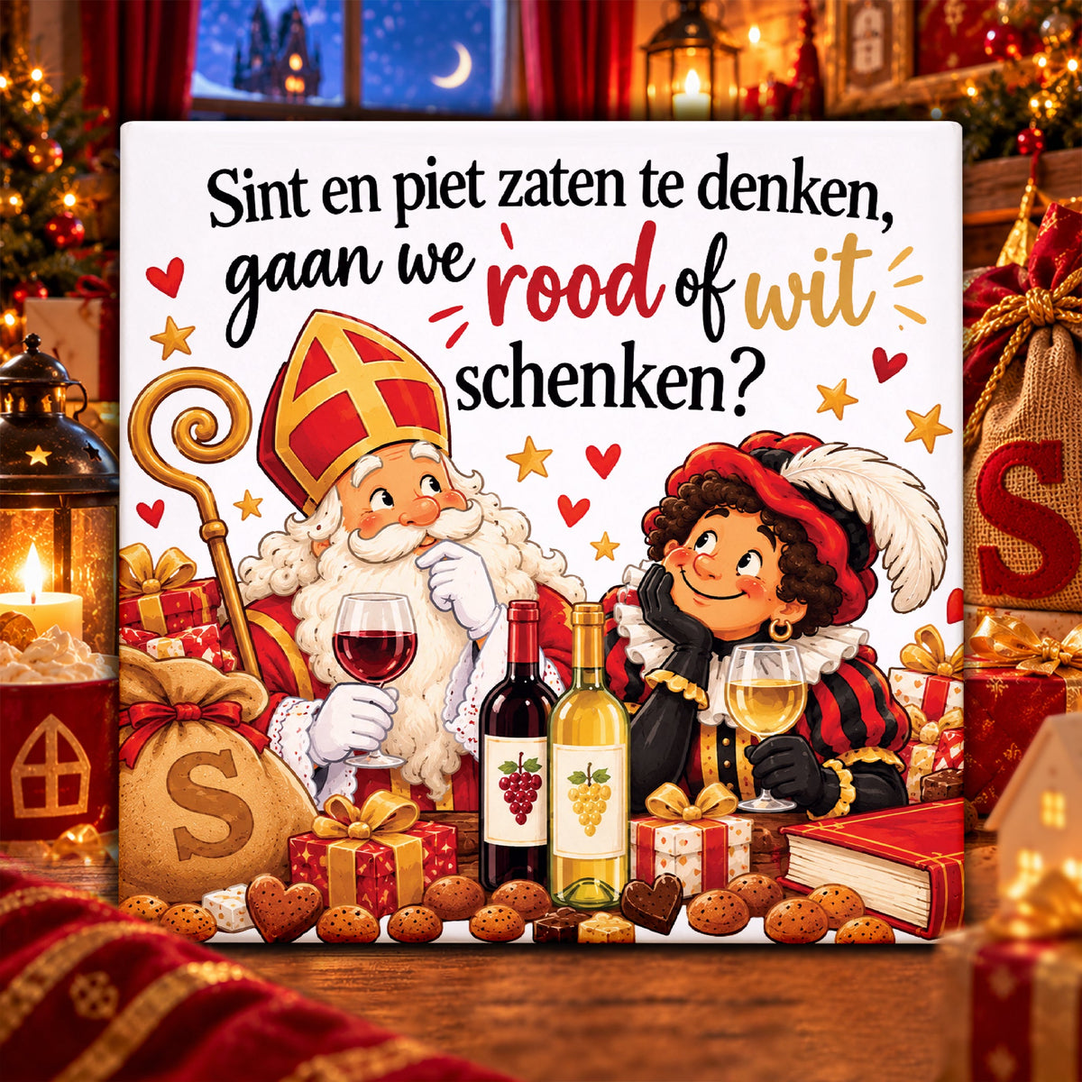 Tegel - Sint en Piet rode of witte wijn