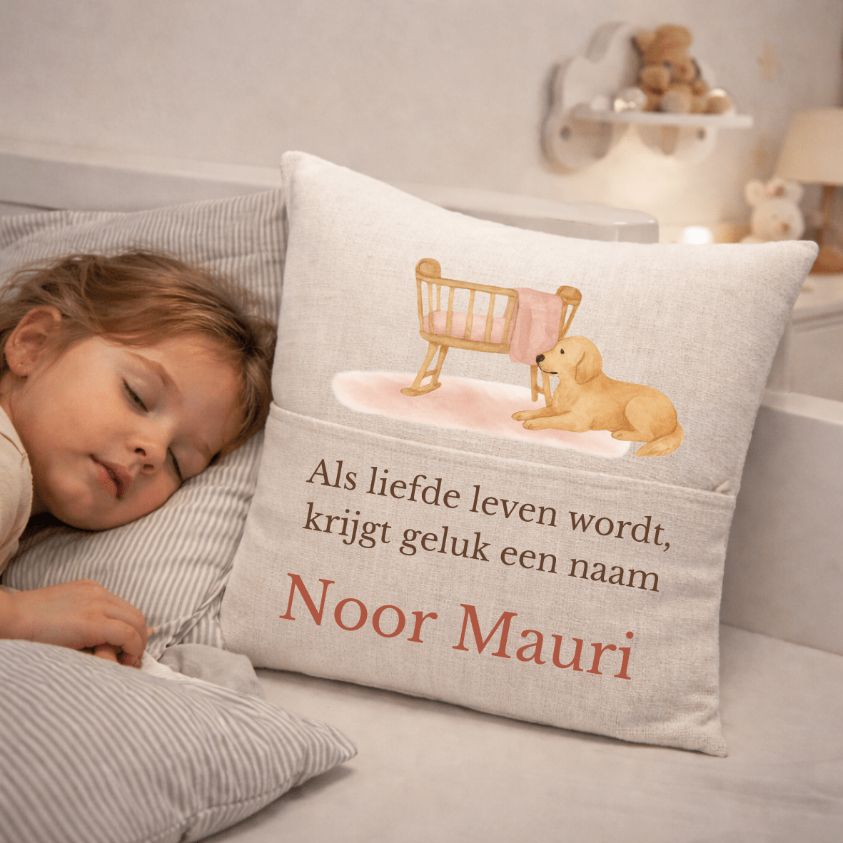 Voorlees Kussen - Geboorte Kaartje Gepersonaliseerd