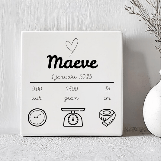 Geboorte Tegel - gepersonaliseerd met Naam, Gewicht, Lengte, Tijdstip